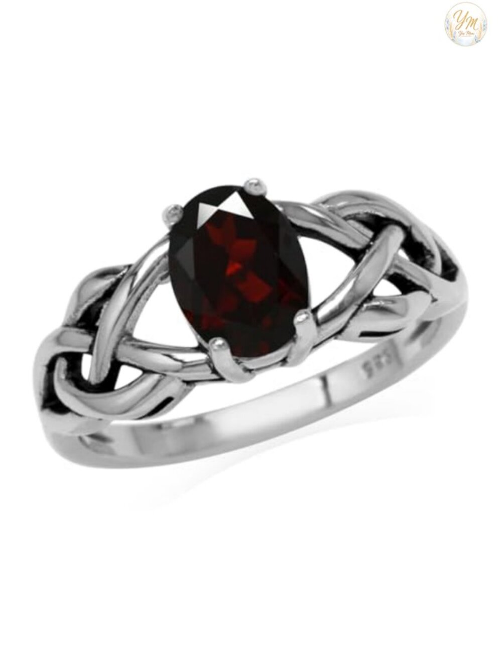 Sterling Silver Garnet Celtic Knot Solitaire Ring 8x6mm Oval